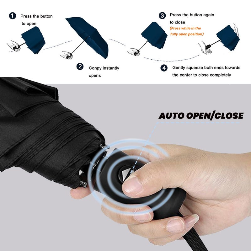 SIEPASA Compact Travel Umbrella - Windproof Auto Open/Close, Small Folding Umbrella for Rain - Lightweight & Durable with Fiberglass Frame, Waterproof Canopy - Fits Backpack, Purse, Suitcase. (Black) - Image 4